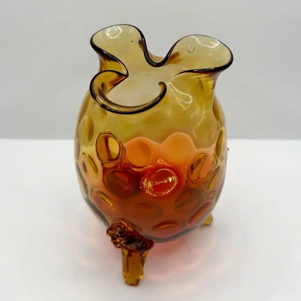 ANTIQ Victorian New England Glass Amberina Toed Crimp-Top Egg Vase Coin Pattern